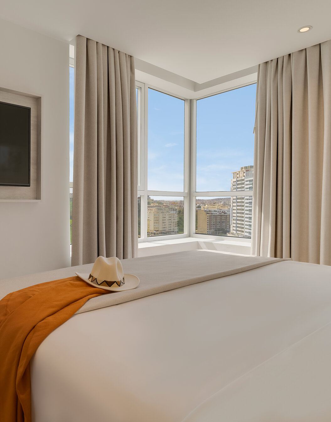 View from a room at Pestana Tanger City Center, a hotel in Tangier near the beach, with a double bed and television