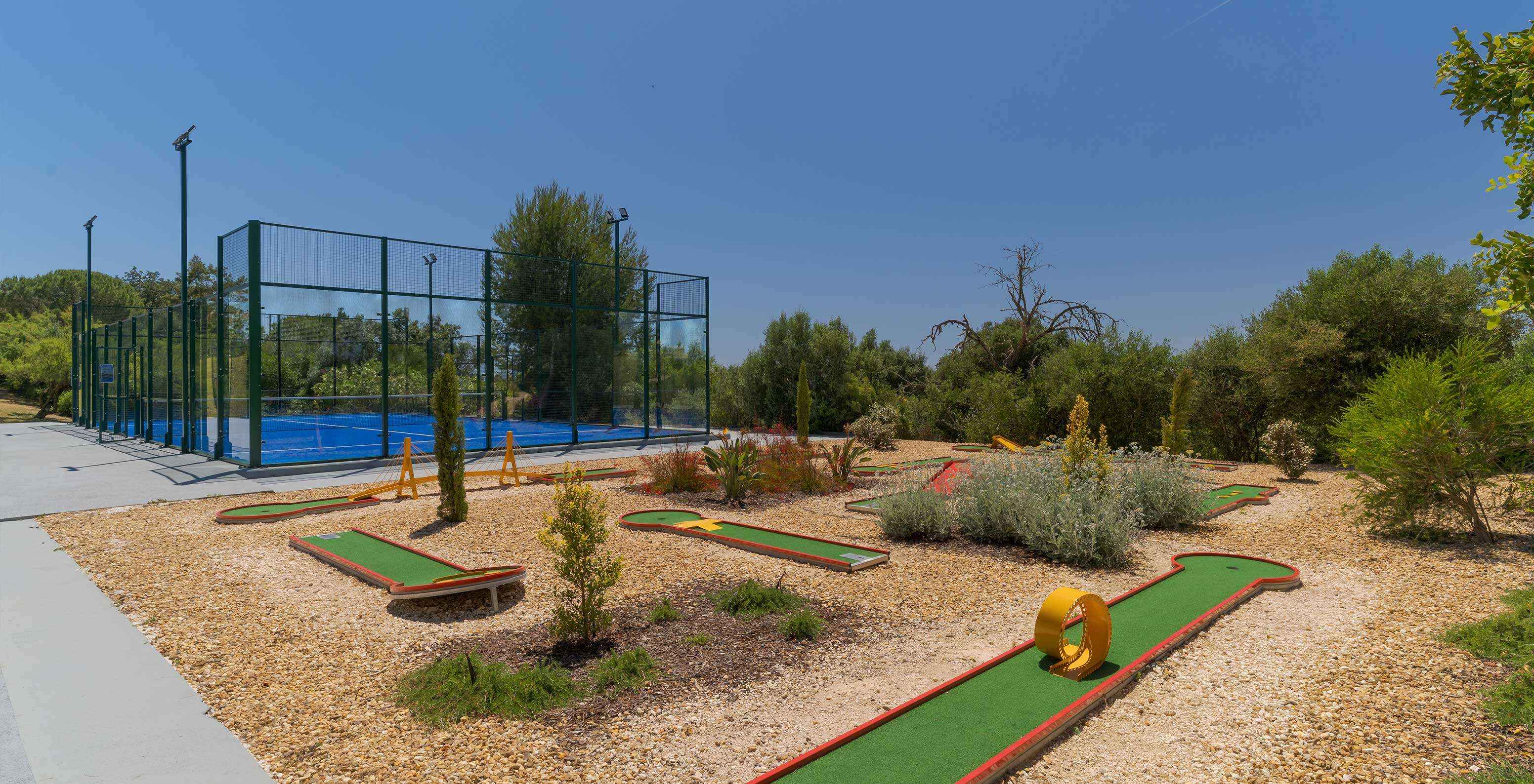 Pestana Blue Alvor Beach hotel exterior, featuring padel and mini-golf fields
