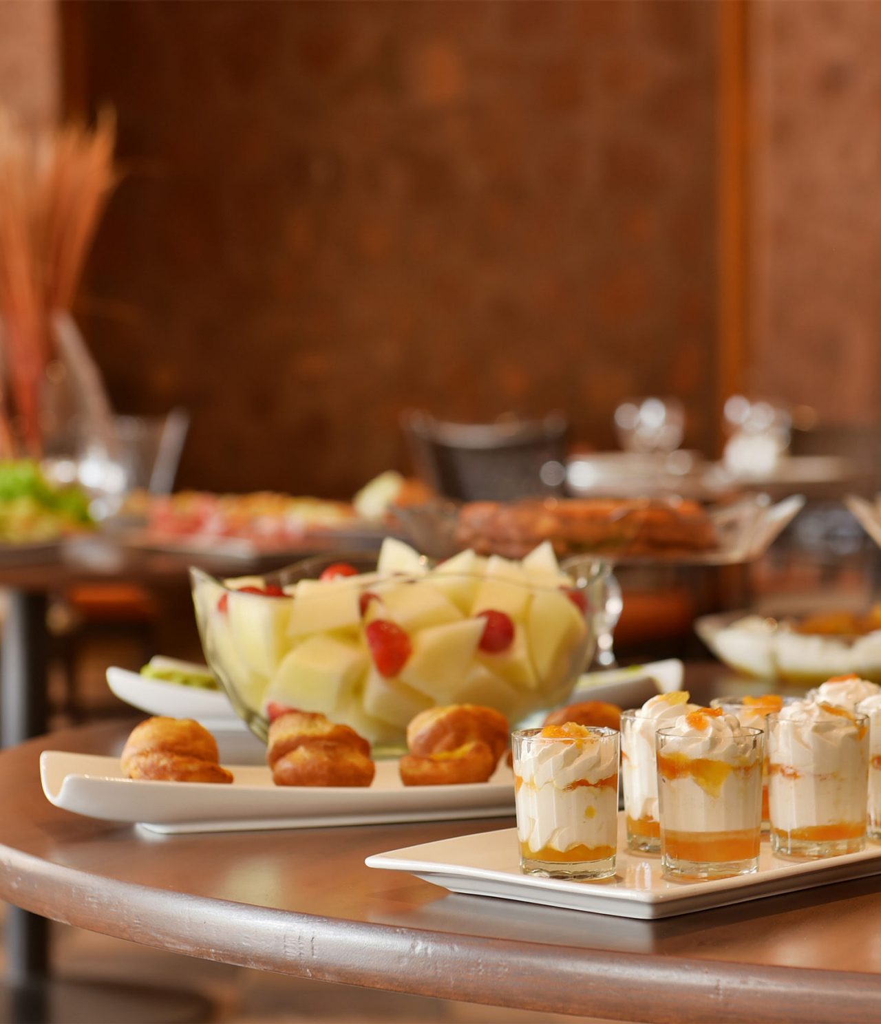 The Creole restaurant, at the 4-Star Hotel in Cape Verde, serves fruit salad and dessert in shot glasses