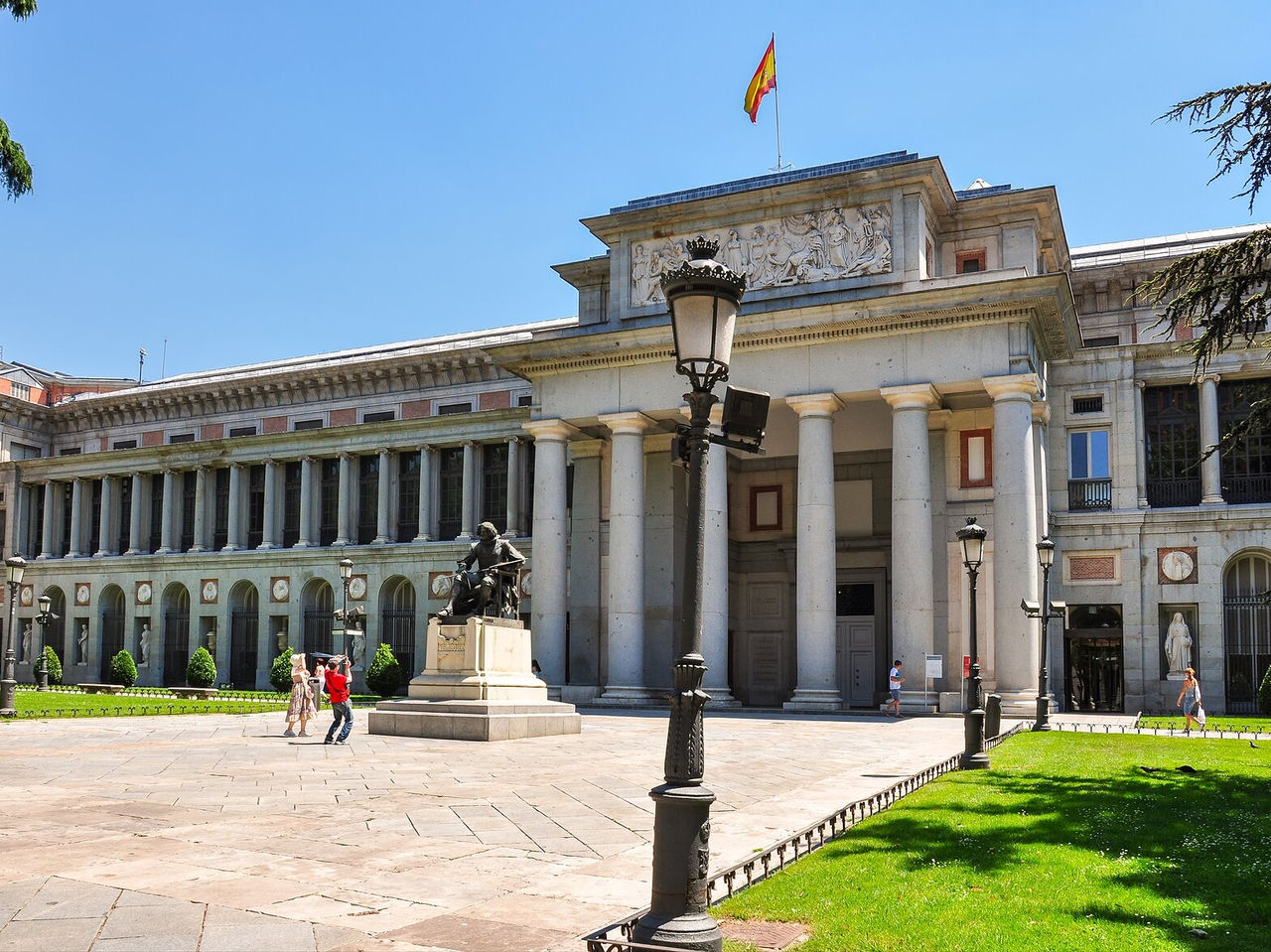 Entrance of the Prado Museum in Madrid, showcasing the heritage of the city and Spain