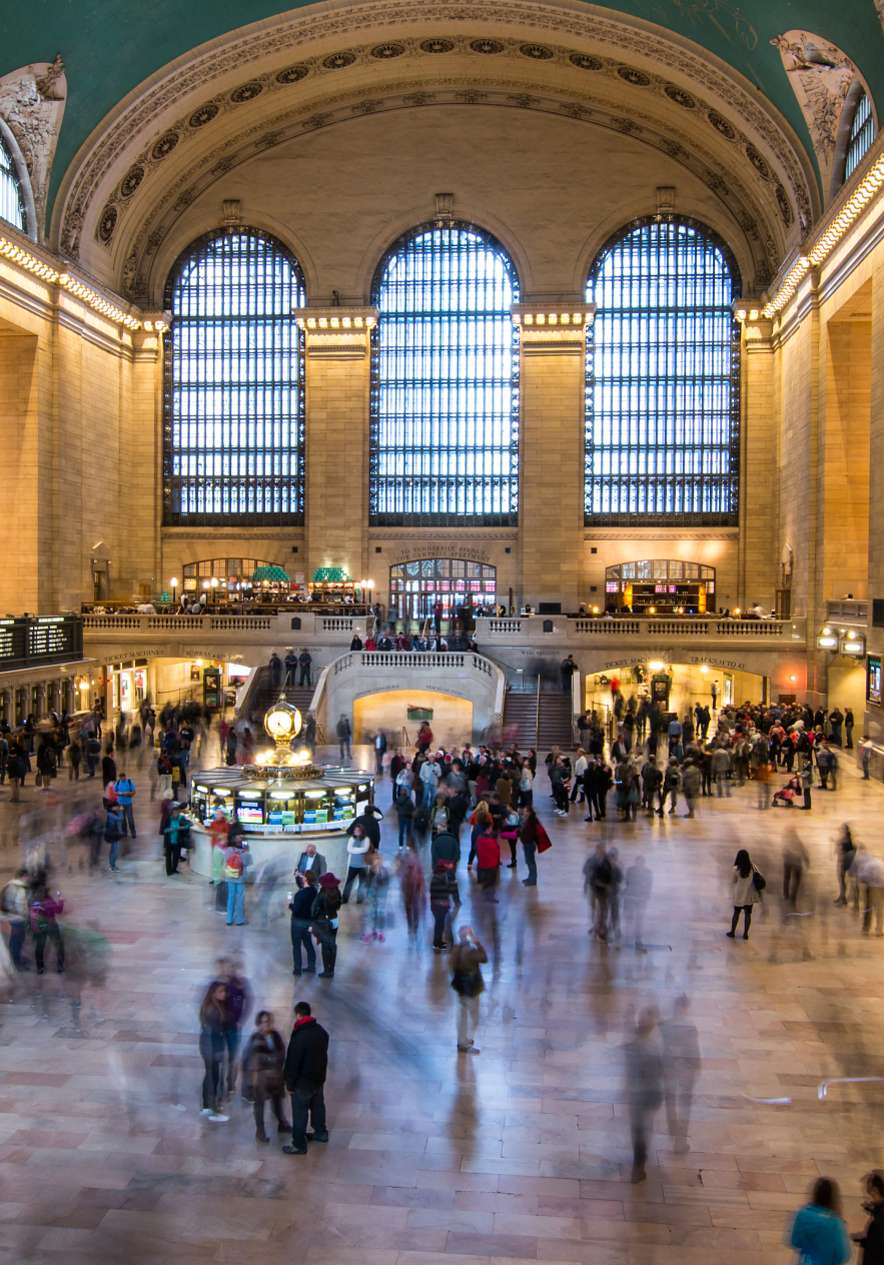 Grand Central Station in New York is a massive station with boarding platforms considered one of the largest in the world