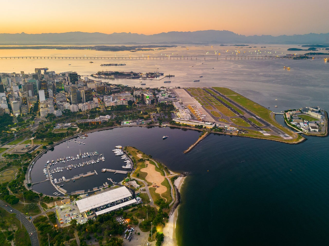 Aerial photo of Guanabara Bay and Santos Dumont Airport in Rio de Janeiro